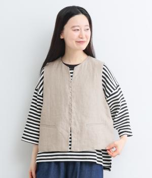 リネンツイルワッシャーフロントボタンベスト(キナリ-F)