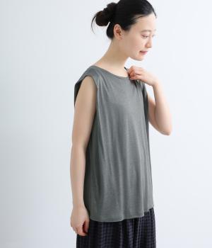レーヨンリネン天竺ノースリーブトップス(ブルーグレー-F)