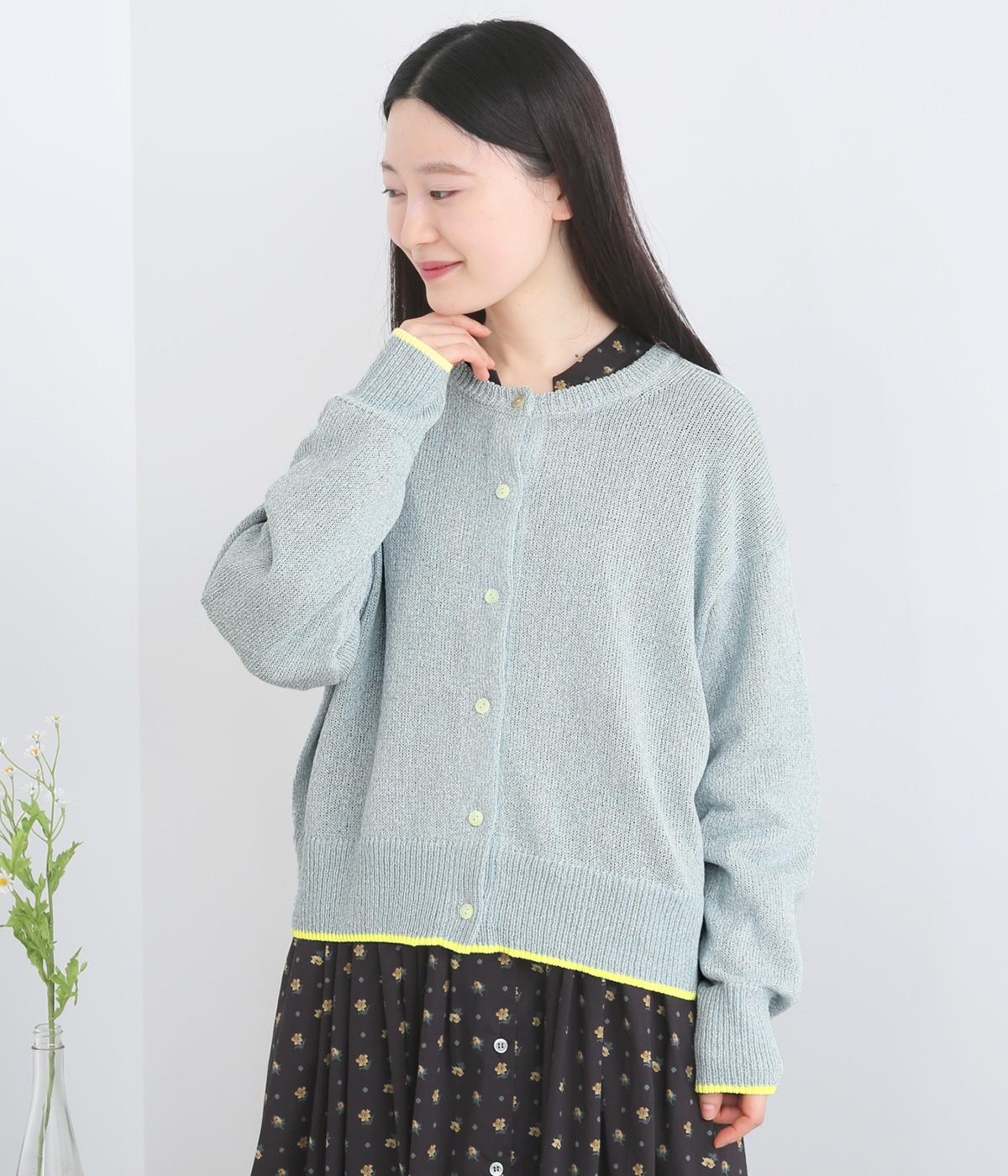 ミックス和紙天竺ニット2wayカーディガン(サックス系-F)