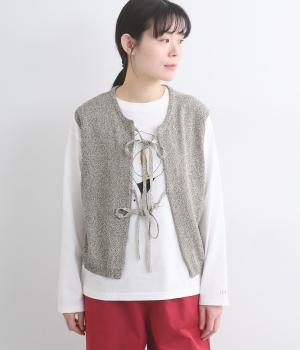URARA×SHIONミックス和紙天竺ニット2wayリボンベスト(ベージュ系-F)
