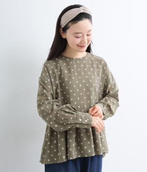 バックカット猫肉球ドットジャカードペプラムブラウス(ベージュ系-F)