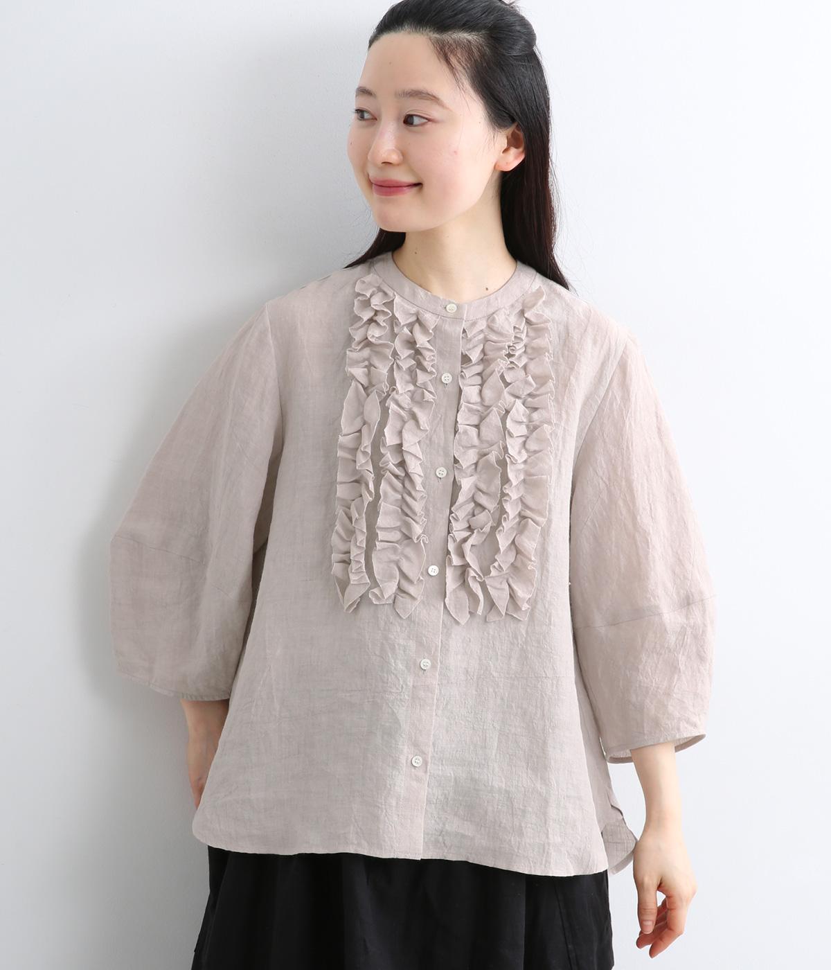 グランジリネンフロントフリルブラウス(ピンク-F)