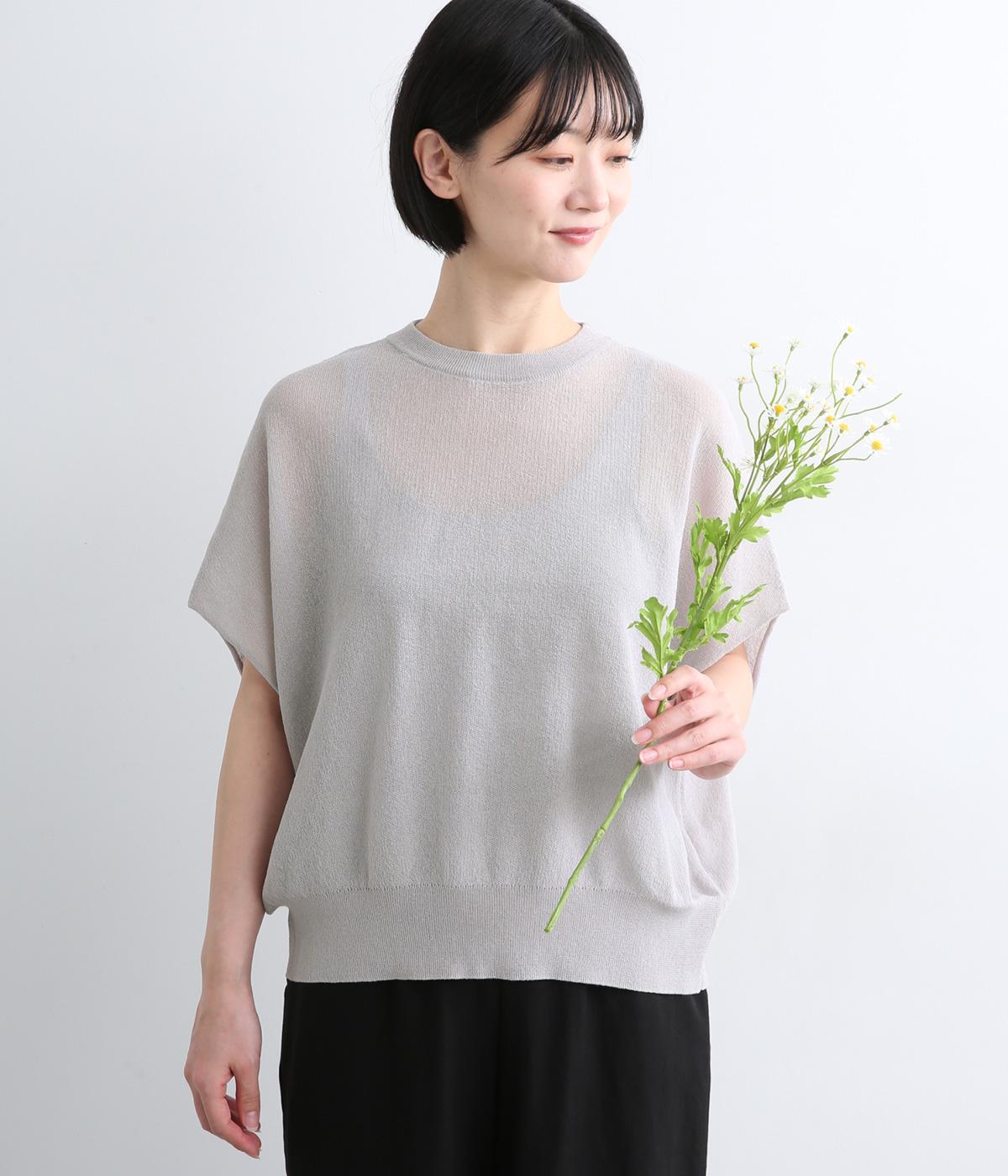 コットンリネンダブルジャカードニットプルオーバー(グレー-F)