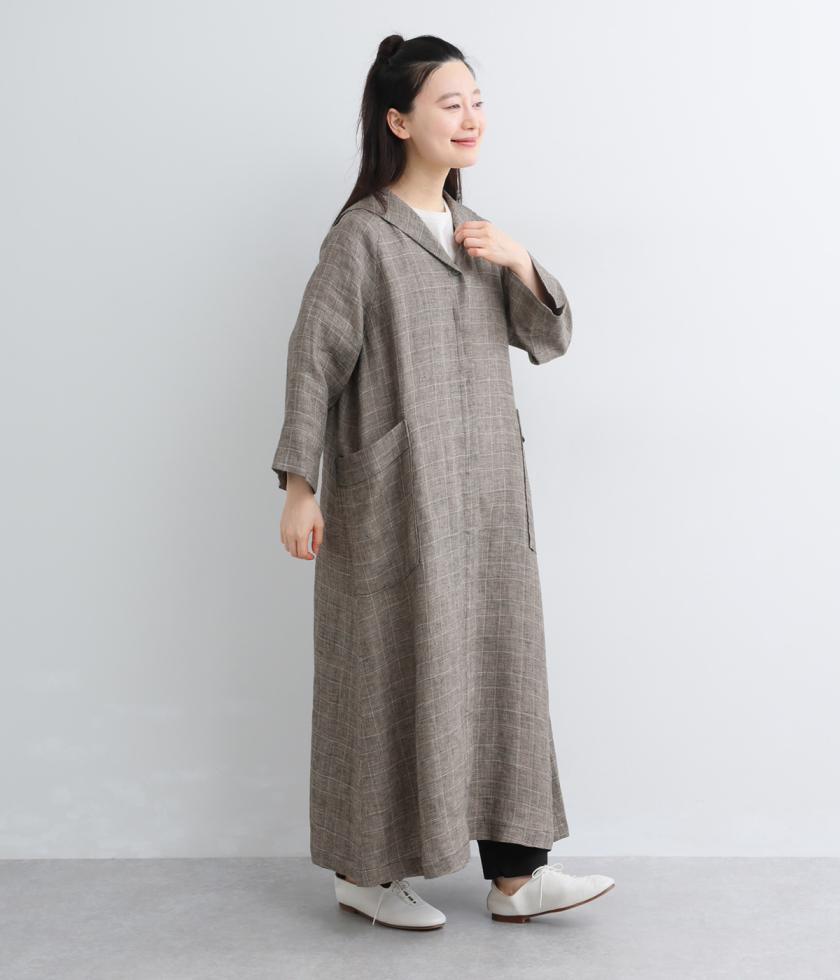 リネン先染めセーラーカラーワンピース