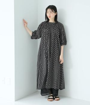 パッチワーク風インドプリント　羽織りワンピース(ブラック系-F)