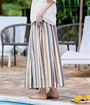 耳ありストライプスカート(ベージュ×ネイビー×オフホワイト)(ベージュ×ネイビー×オフホワイト-L)