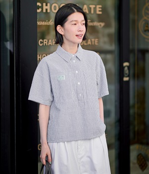 feat. mii 　サッカー生地で作ったシャツ(アイスブルーストライプ)(アイスブルーストライプ-L)