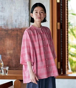 いちごのかき氷ブラウス(ピンクチェック)(ピンクチェック-MP)