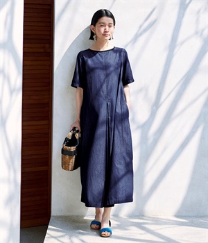 すっきりとしたデニムワンピース(インディゴ)(インディゴ-L)