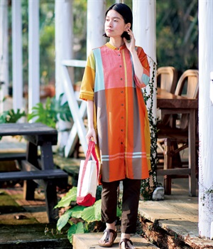 どデカいチェックチュニック(オレンジ)(オレンジ-L)