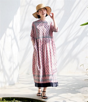 ピンクのバンダナワンピース(ピンク)(ピンク-L)