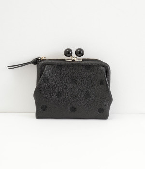 一部コラボ｜二つ折りがま口財布(ブラックドット刺繍-ONESIZE)