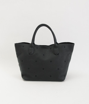 牛革ドット刺繍トートバッグ(ブラック-ONESIZE)