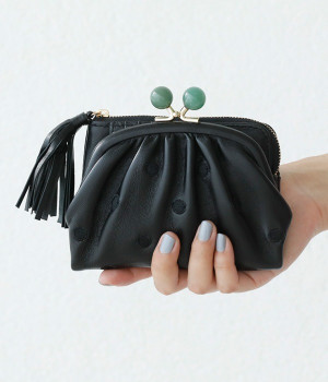 一部別注｜天然石まる玉がま口　二つ折り財布(ブラックドット刺繍-ONESIZE-【別注カラー】)