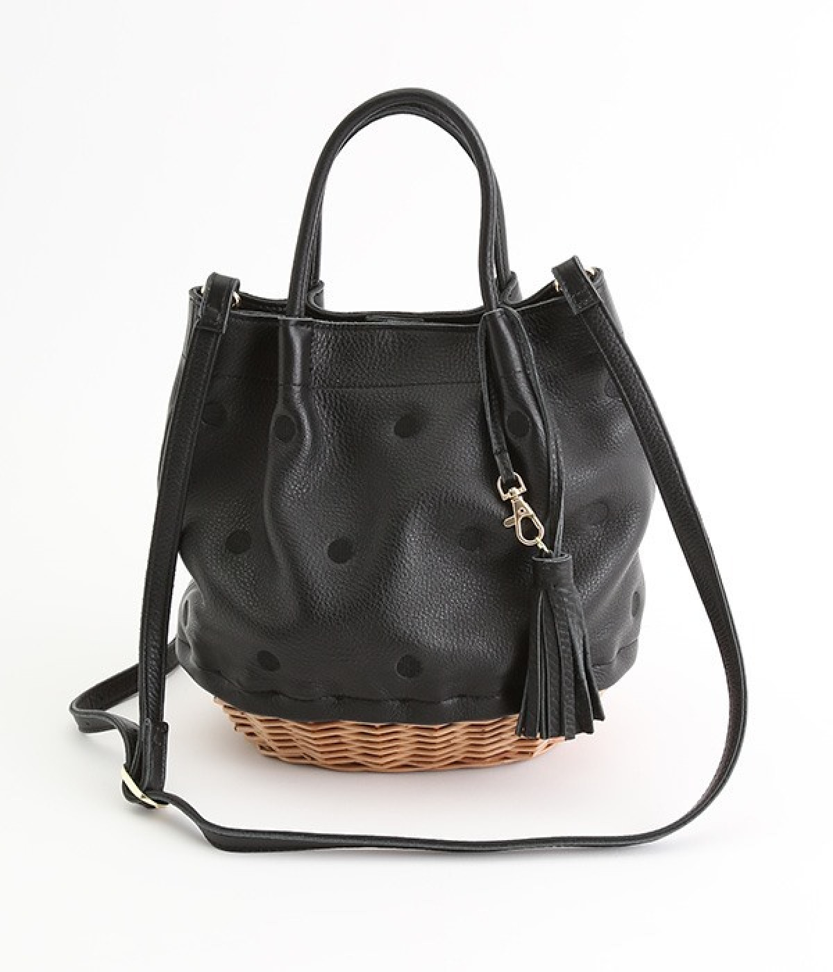 牛革ソフト×ヤナギ底２WAYバッグ(ブラックドット刺繍-ONESIZE)