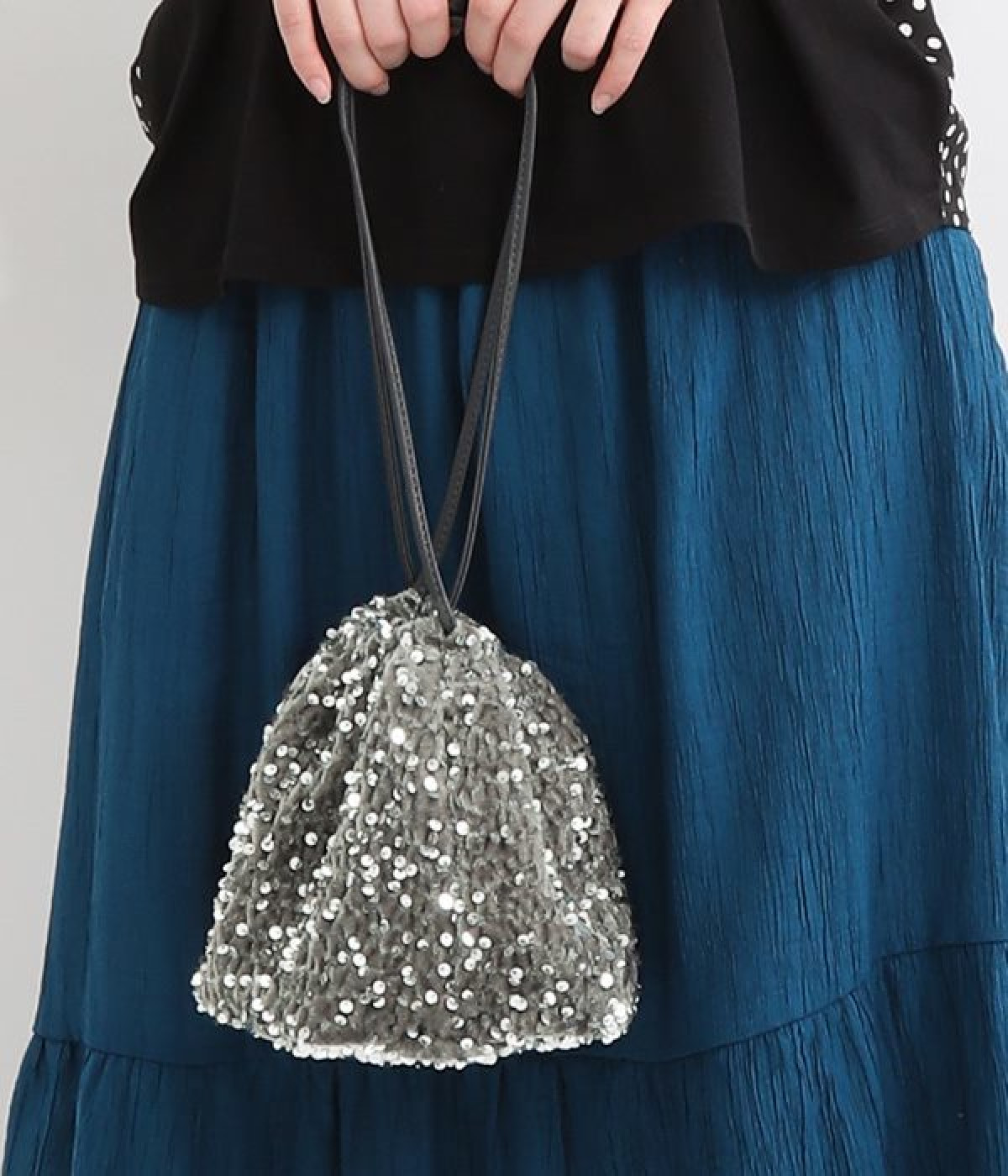 ベルベットスパンコール巾着(シルバー-ONESIZE)