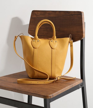 ショルダー付　フェイクレザートートバッグ(イエロー-ONESIZE)