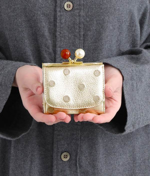 アクリル玉　三つ折りウォレット(ゴールドドット-ONESIZE)