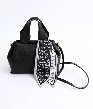 スカーフ付 ラウンドミニショルダー(ブラック-ONESIZE)