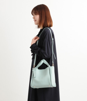 ミニショルダー付ソフトレザー調ミニバッグ(サックスブルー-ONESIZE)