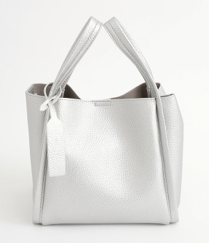 ミニショルダー付ソフトレザー調ミニバッグ(シルバー-ONESIZE)