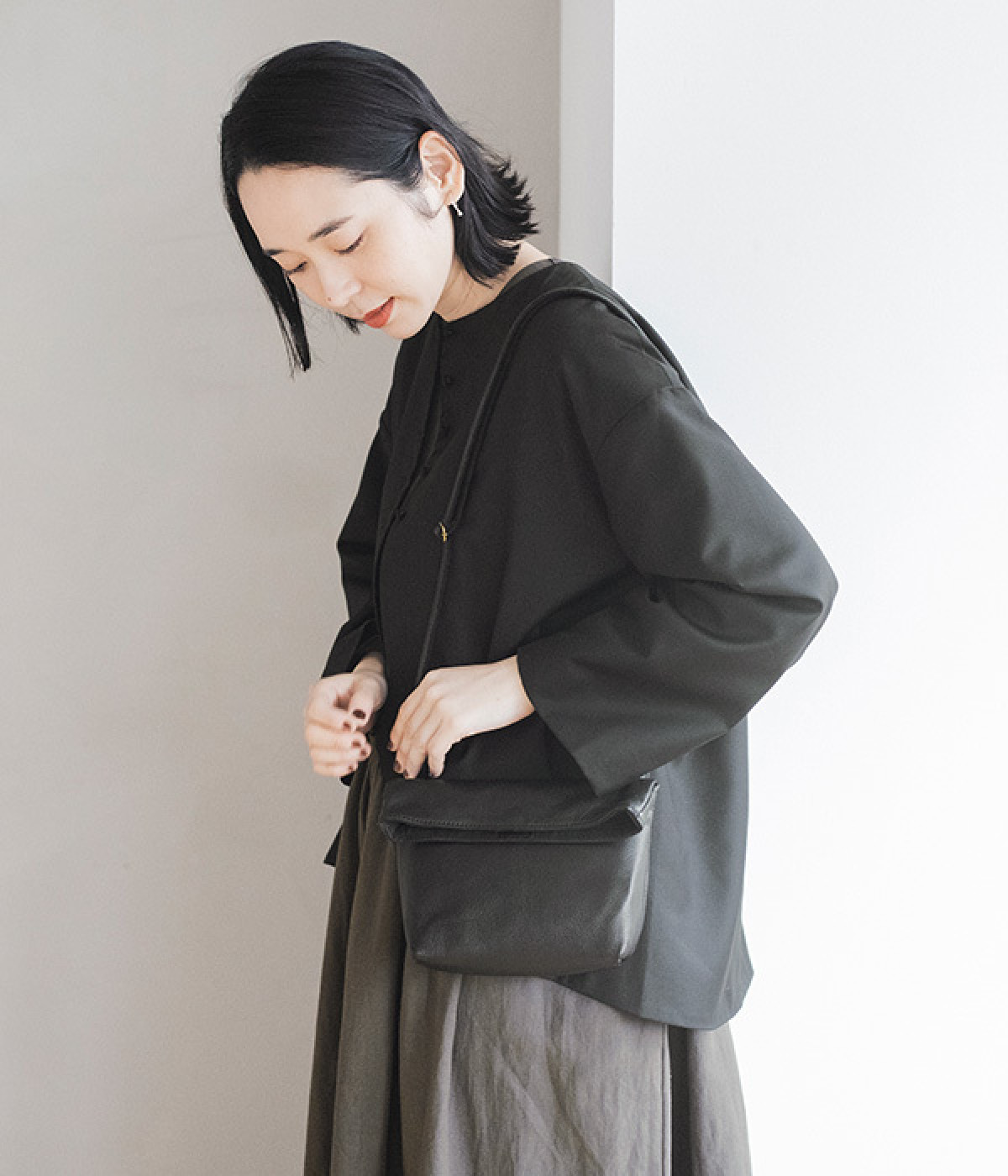 ガーメントレザー サスティナブルミニショルダー(ブラック-ONESIZE)