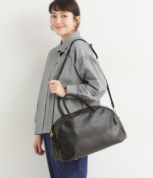 ガーメントレザー サスティナブル2WAYハーフムーンボストン(ブラック-ONESIZE)