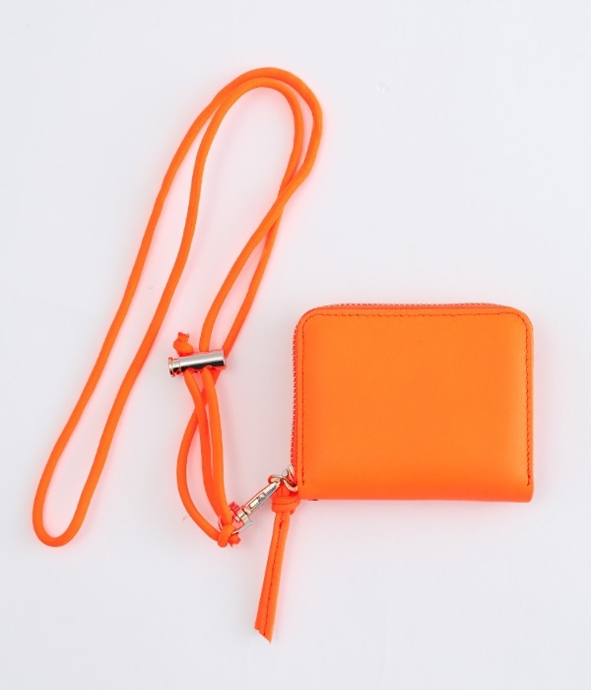 蛍光レザー　ストラップ付カードウォレット(オレンジ-ONESIZE)