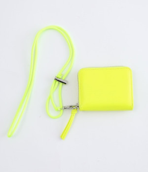 蛍光レザー　ストラップ付カードウォレット(イエロー-ONESIZE)