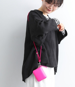 蛍光レザー　ストラップ付カードウォレット(ピンク-ONESIZE)