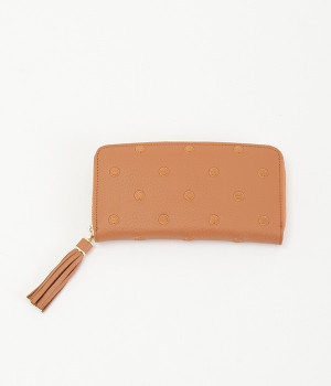 牛革ドット刺繍ラウンド長財布(キャメル-ONESIZE)