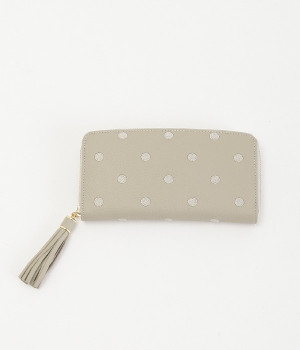 牛革ドット刺繍ラウンド長財布(ライトグレー-ONESIZE)