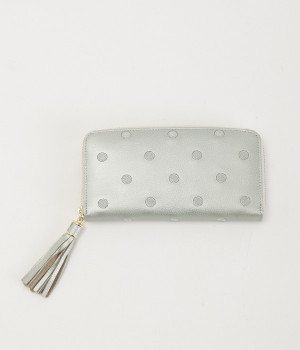 牛革ドット刺繍ラウンド長財布(シルバー-ONESIZE)