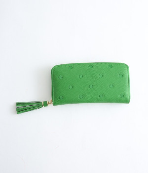 牛革ドット刺繍ラウンド長財布(グリーン-ONESIZE)