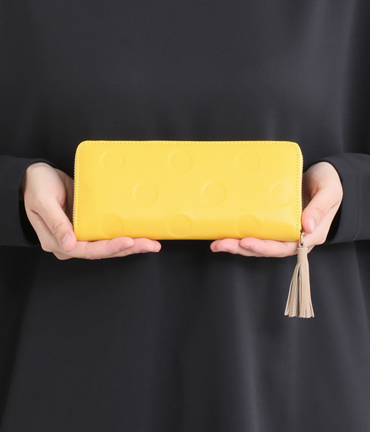 ドット型押し ジャバラ長カードウォレット(イエロー-ONESIZE)