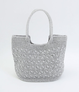 メタリック　コード編みトート(シルバー-ONESIZE)