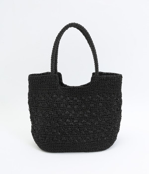 メタリック　コード編みトート(ブラック-ONESIZE)