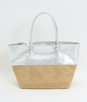 エステルメッシュ　牛革トート(シルバー-ONESIZE)