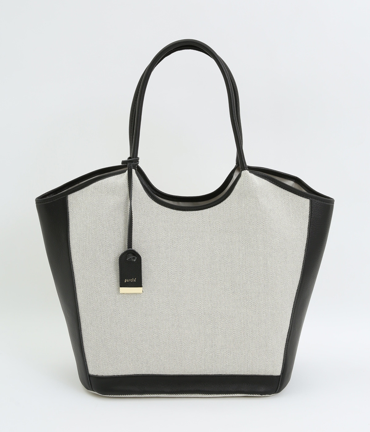 キャンバス×牛革　トリミングトート(ブラック-ONESIZE)