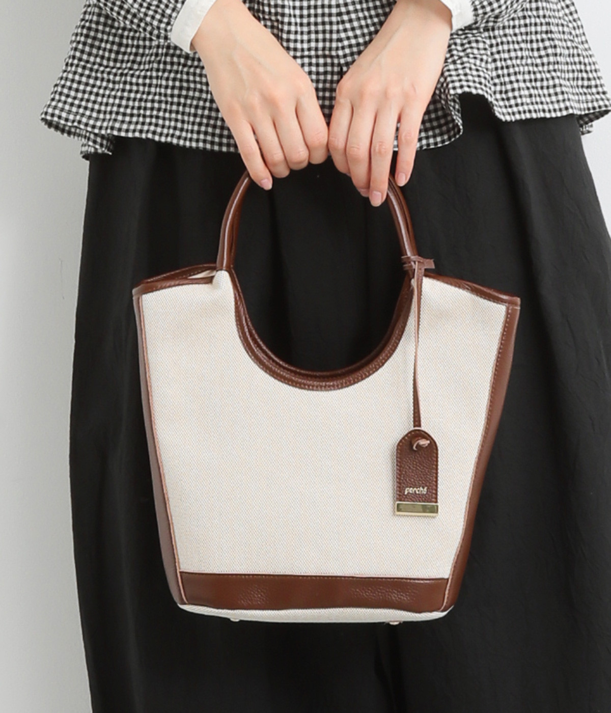 キャンバス×牛革　トリミング2wayトート　S(ブラウン-ONESIZE)