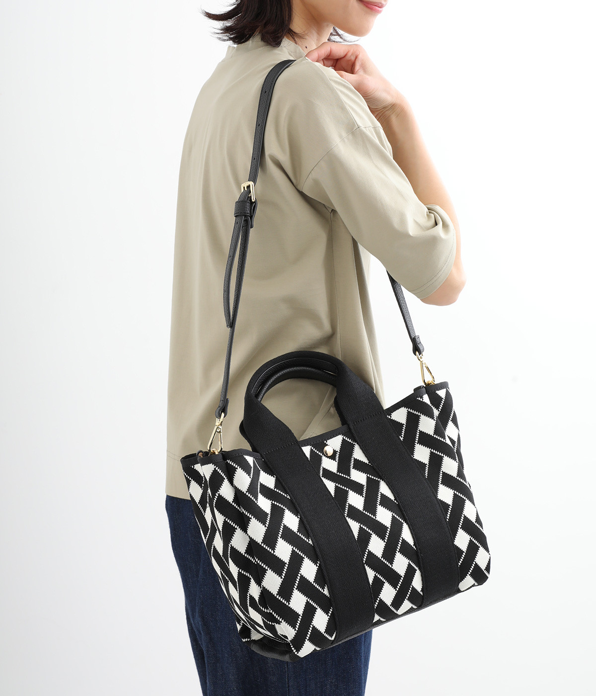 ジャカードテープ 2wayトート(ブラックミックス-ONESIZE)