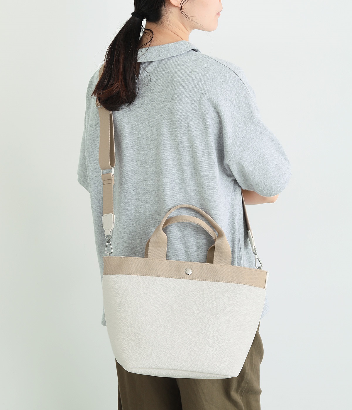 シュリンク舟型 2wayトート(アイボリー-ONESIZE)