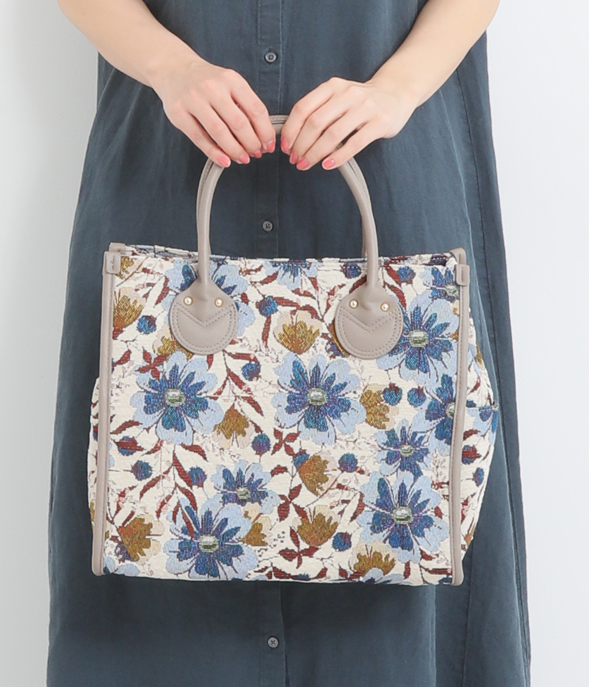 ジャカード スクエアトート(ライトグレー-ONESIZE)