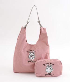 アニマルドローイング刺繍ナイロントート(ピンク-ONESIZE)