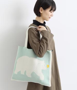 アニマルモチーフニットトート(グリーンミックス-F)