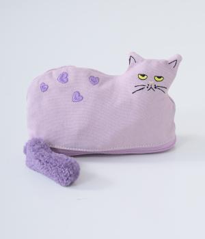 自立ネコ刺繍ポーチ(ラベンダー-F)