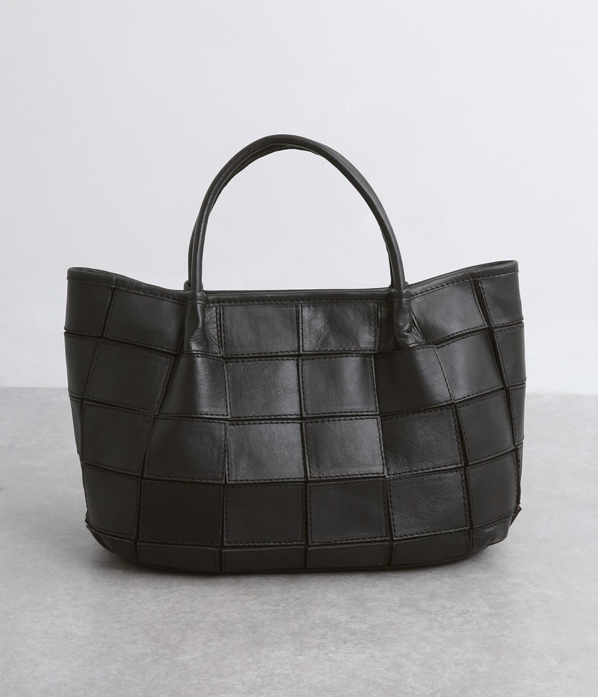 牛革パッチワーク・フラップトートL(ブラック-L)