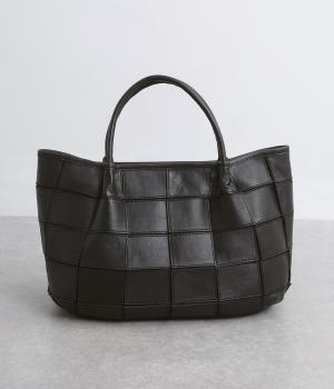 牛革パッチワーク・フラップトートL(ブラック-L)