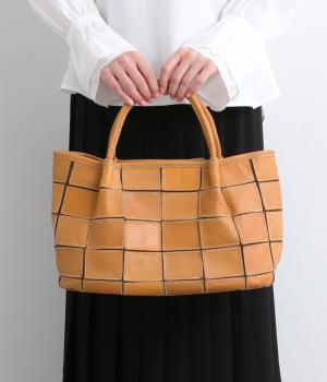 牛革パッチワーク・フラップトートL(キャメル-L)