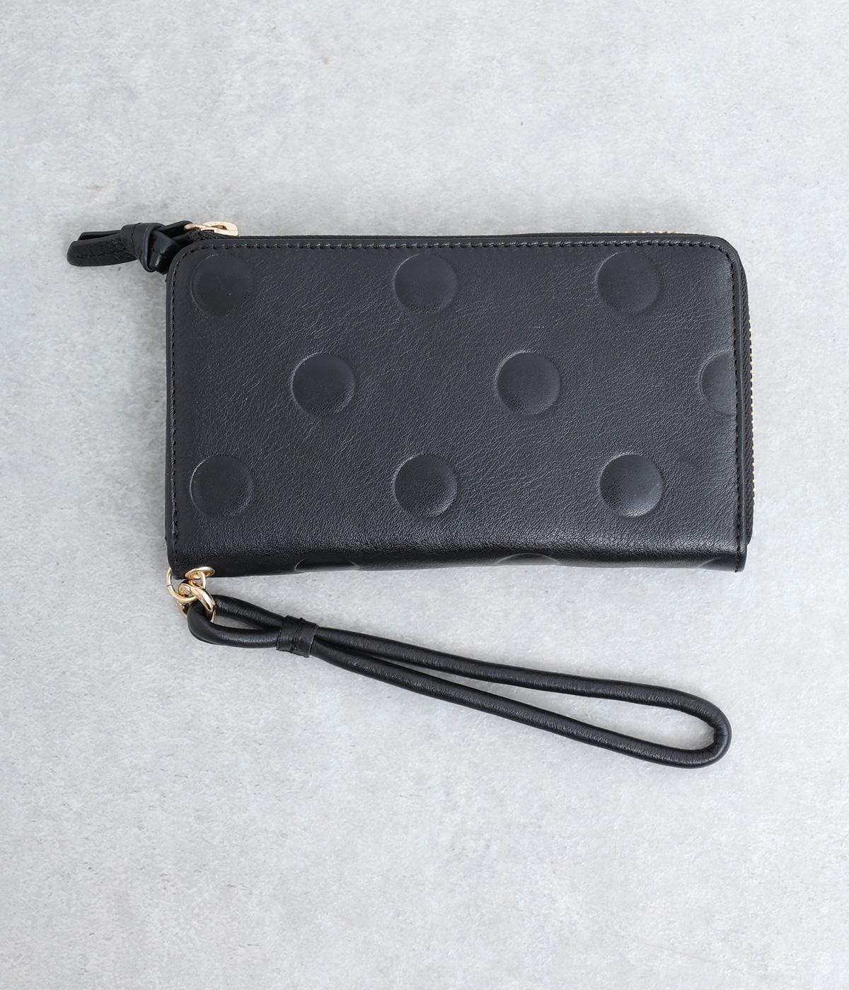 ドット型押しストラップL字ロングウォレット(ブラック-F)